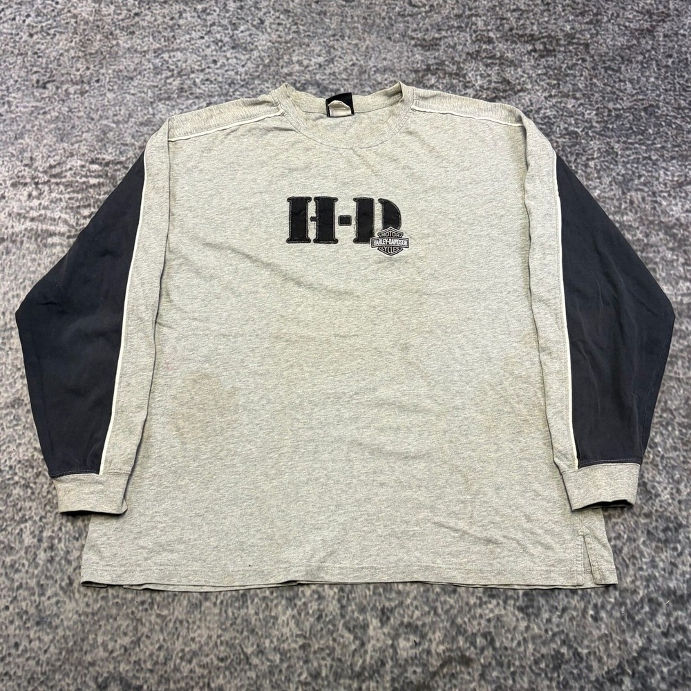 VTG Harley Davidson Shirt Long Sleeve Mens XL Gray Navy Blue Biker Motorcycle
